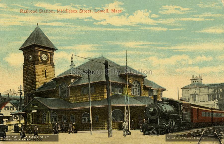 Postcard: Railroad Station, Middlesex Street, Lowell, Massachusetts